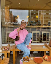 Pink O Neck Long Sleeve Knitted Pullover For Fashion Loose Thick Warm Sweater